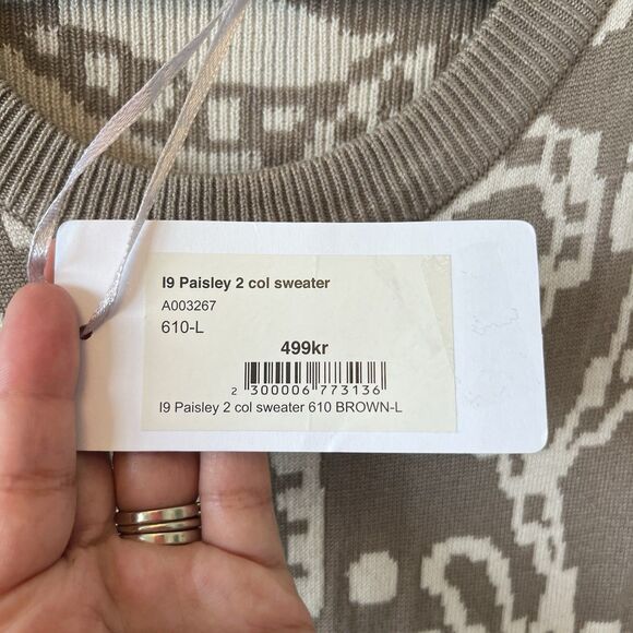 Isolde Paisley Print Stretch Knit Jumper Sweater Brown Cream Size Large NWT's - Picture 8 of 9